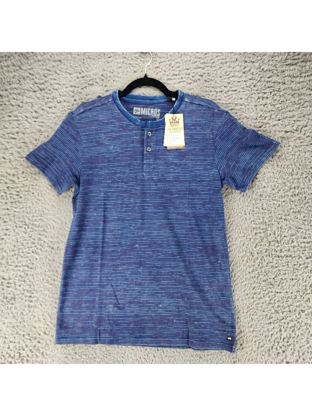 Micros Shirt Mens Small Blue Striped Short Sleeve Jersey Henley Tee *NWT*